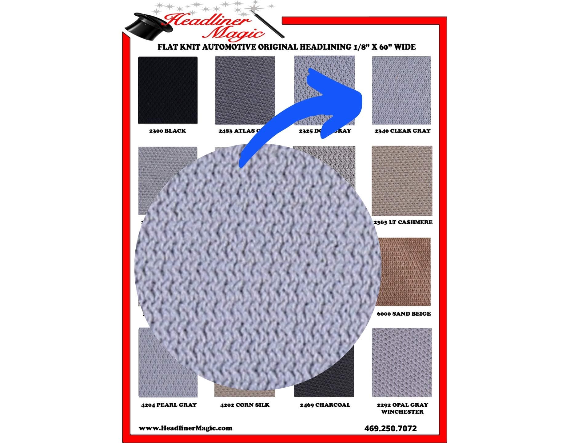 Headliner Magic - Flat Knit Style Auto Headliners - 18 Colors (2340 - Clear Gray)