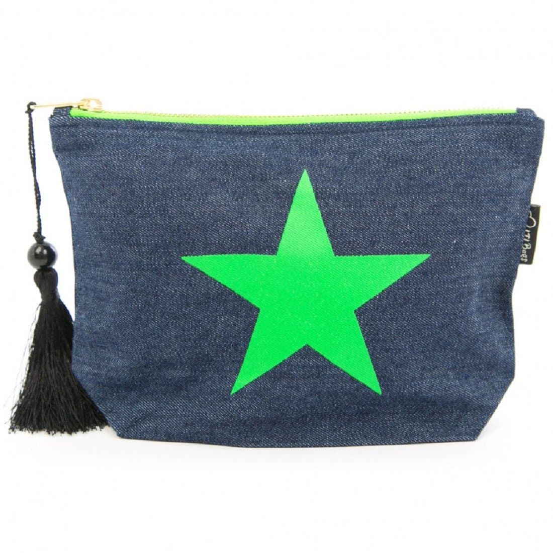 Denim Neon Green Star Make-up Bag