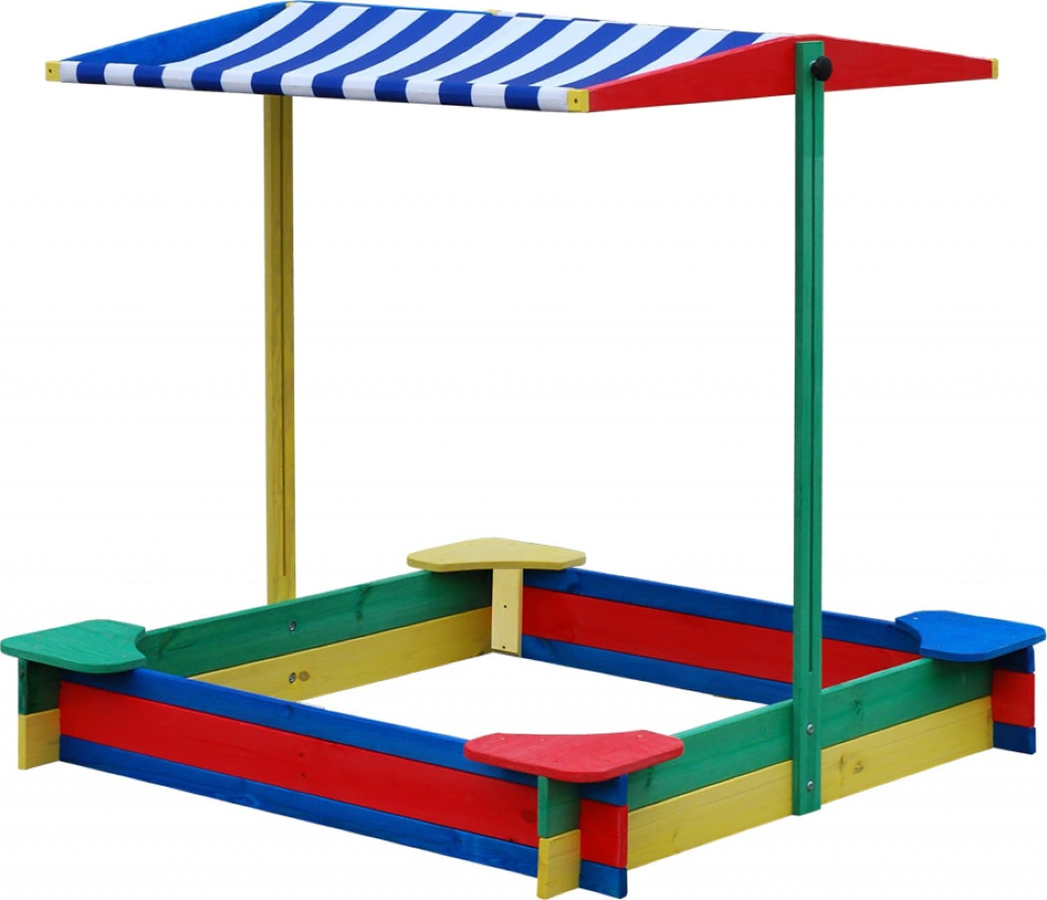 Andrewex Sandpit Sand Box 120 x 120 cm Multi-Coloured with roof Wooden Yellow Red Blue