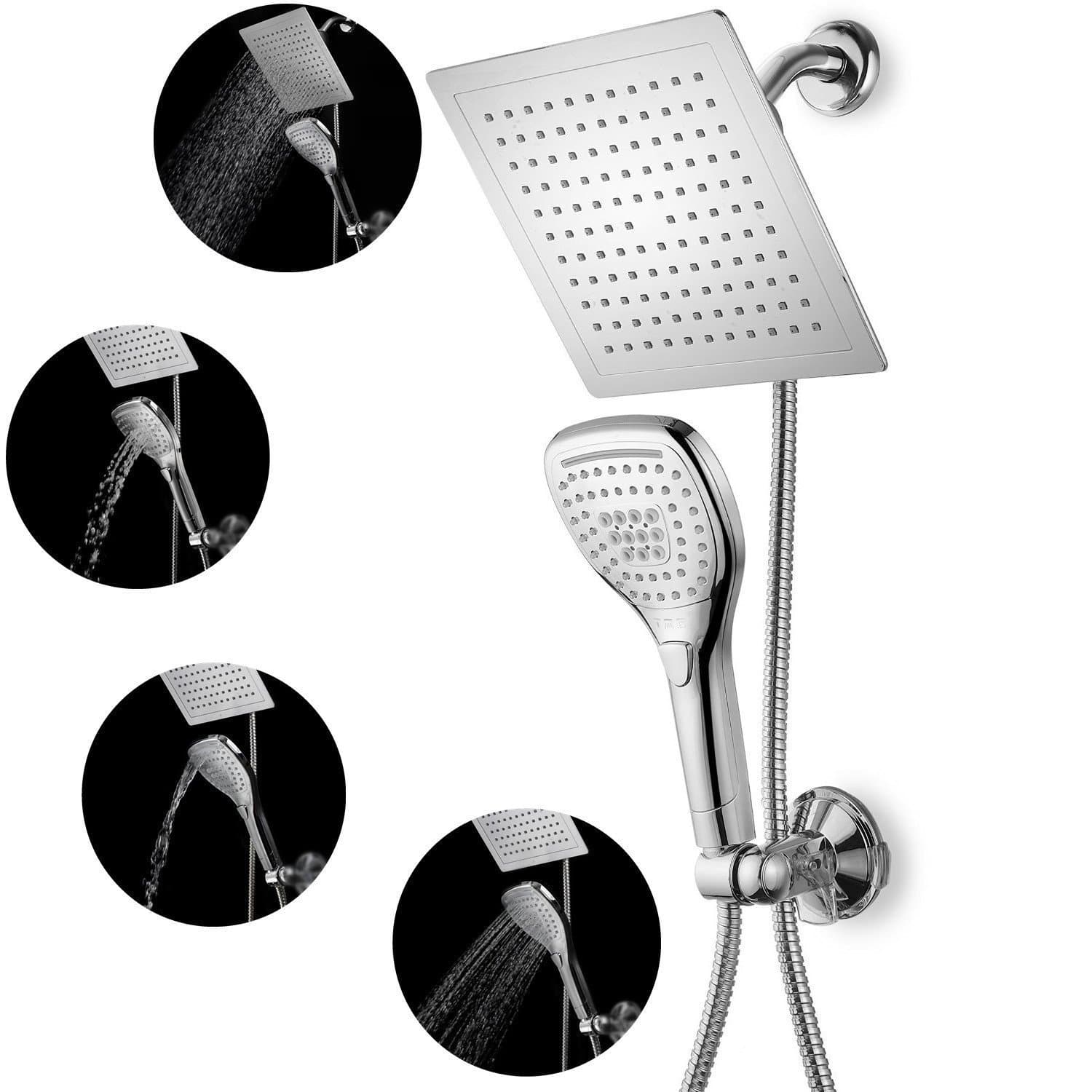DSIKER3-Way Spiral Rainfall Shower-Head/Handheld Shower Combo. Convenient Push-Control Flow Control Button for easy one-handed operation ,Double Interlocked Stainless Steel Hose and Water Diverter