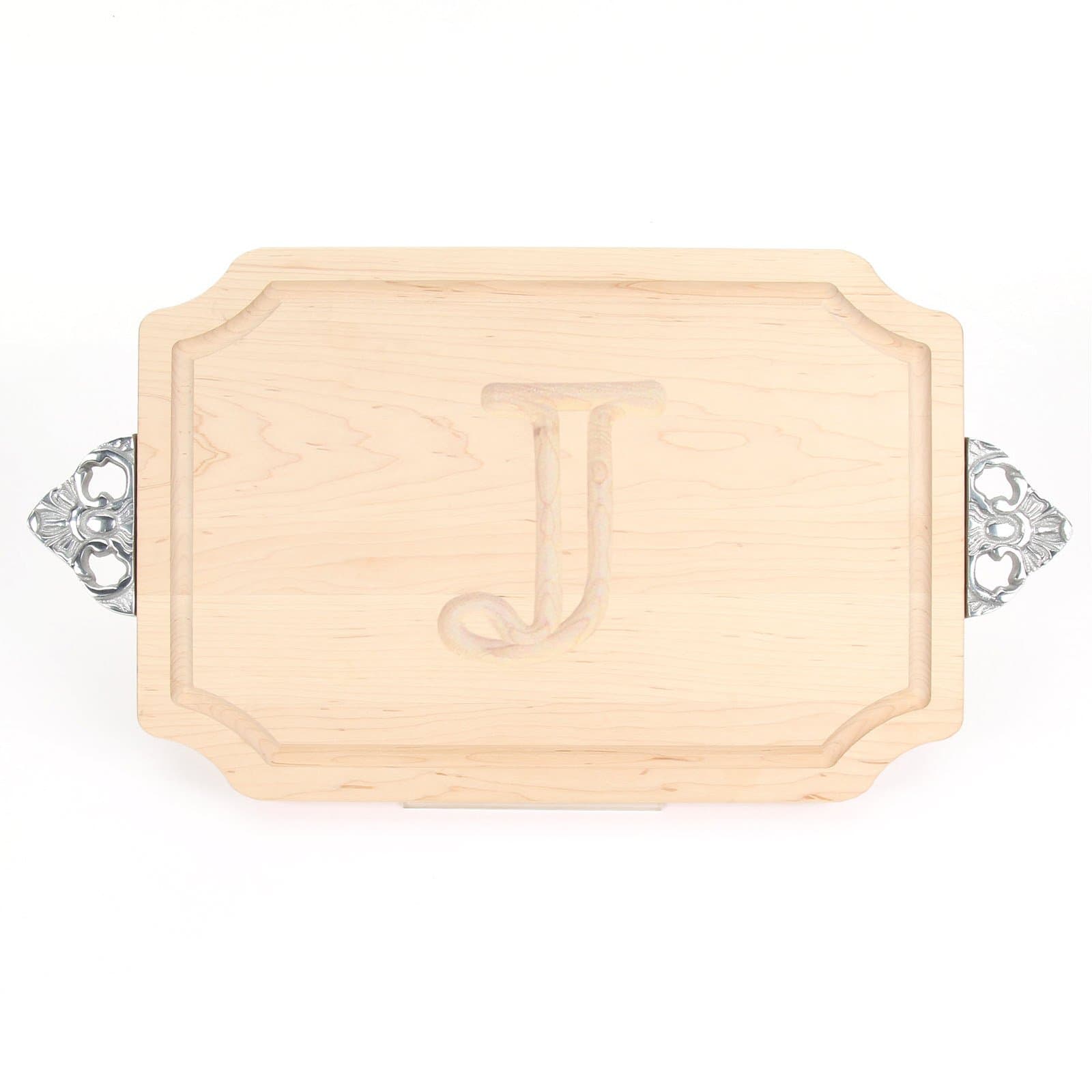 BigWood Boards Cutting Board with Handle, Personalized Cutting Board, Large Cheese Board, Maple Wood Serving Tray with Handle, "J"
