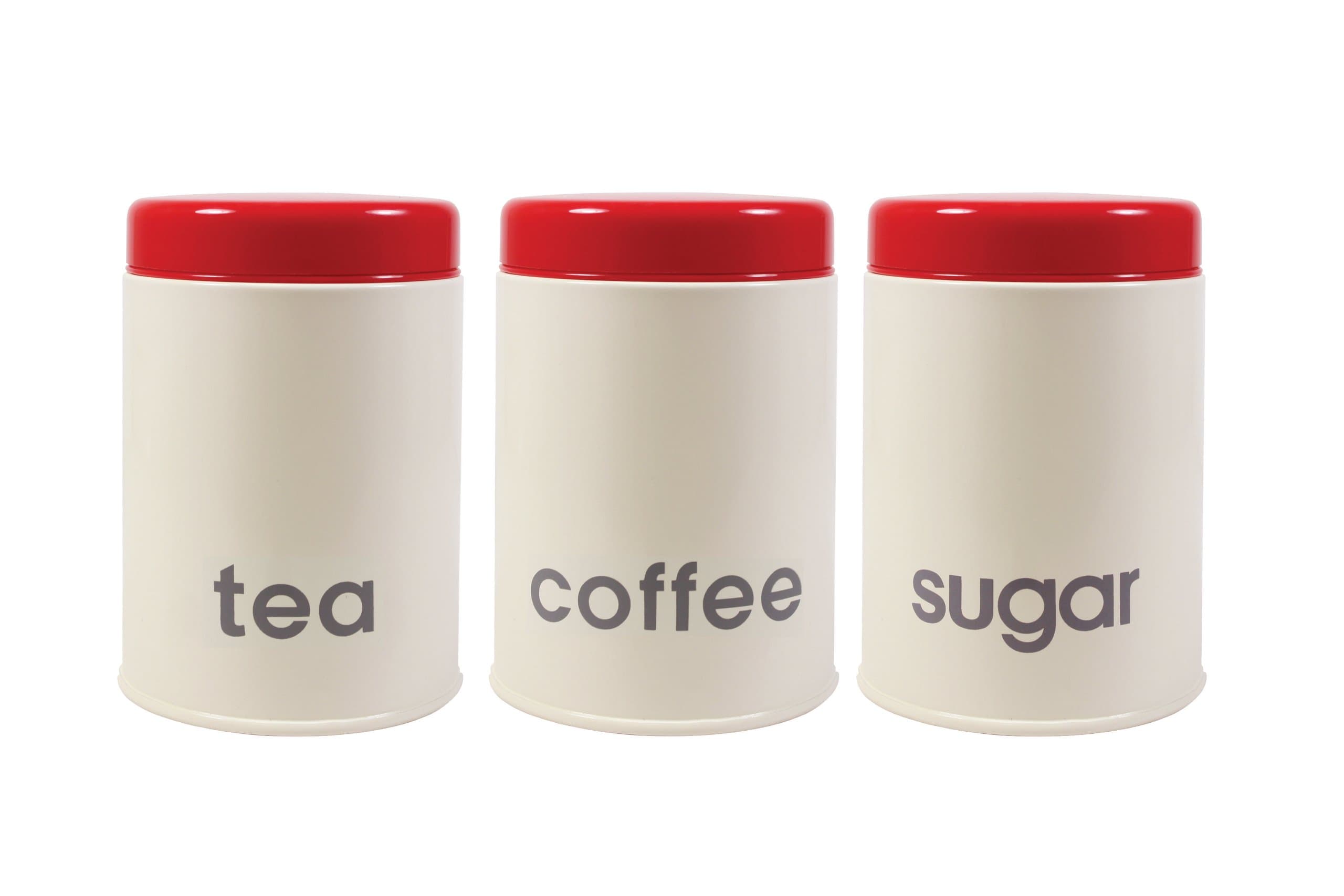 Everyday Kitchen Canister Set with Red Lid includes 1 x Coffee, Tea and Sugar Canister, 3-Piece, Cream
