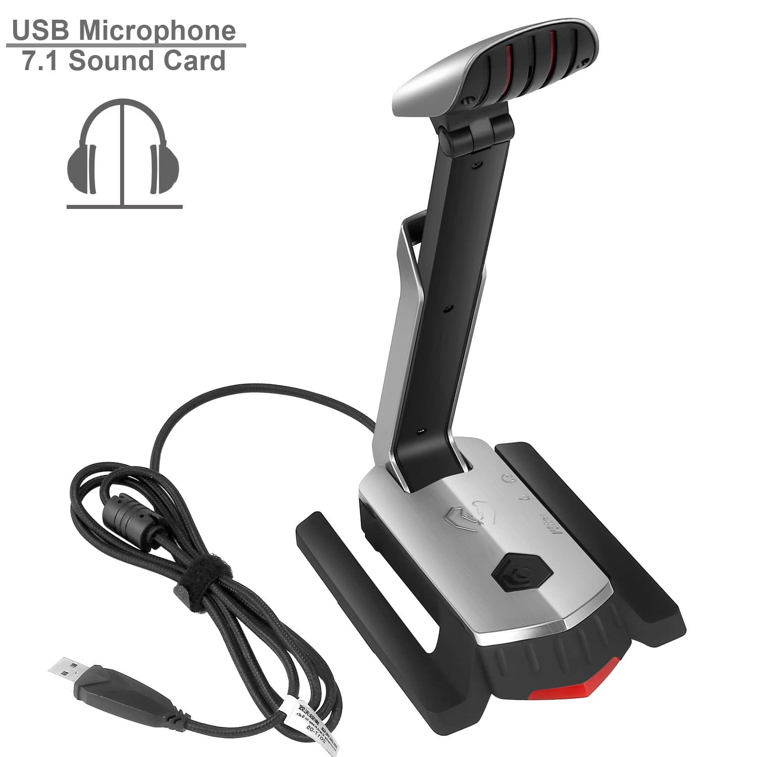USB Microphone Directional Gaming Mic and Headset Stand 7.1 Channel Sound Card for PS4 PC Laptop Desktop Chatting Podcast Recording(Grey)