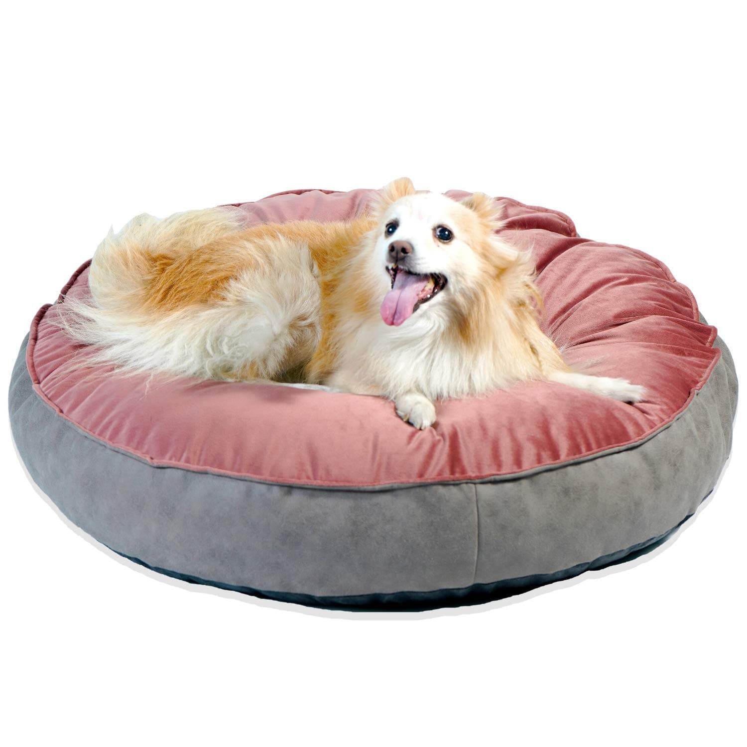 Hiputee Round Soft Flat Bed for Dogs and Cats (Medium, Peach-Grey)