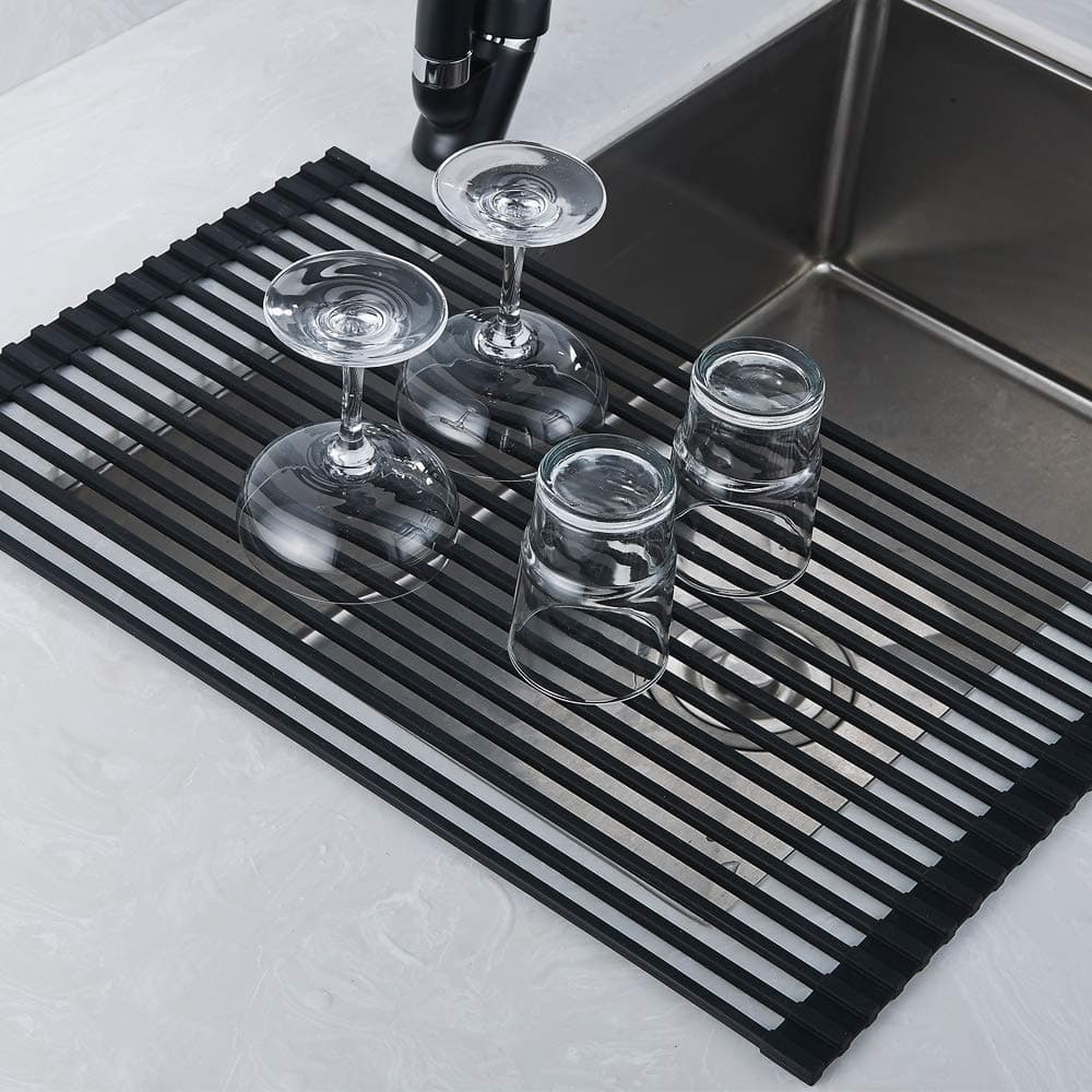 Roll Up Rack, Collapsible Dish Drying Rack-In The Sink Drying Mat-Multipurpose Dish Drainer-Rv Dish Drying Rack-Fruits and Vegetable Rinser-Durable Silicone Covered Stainle