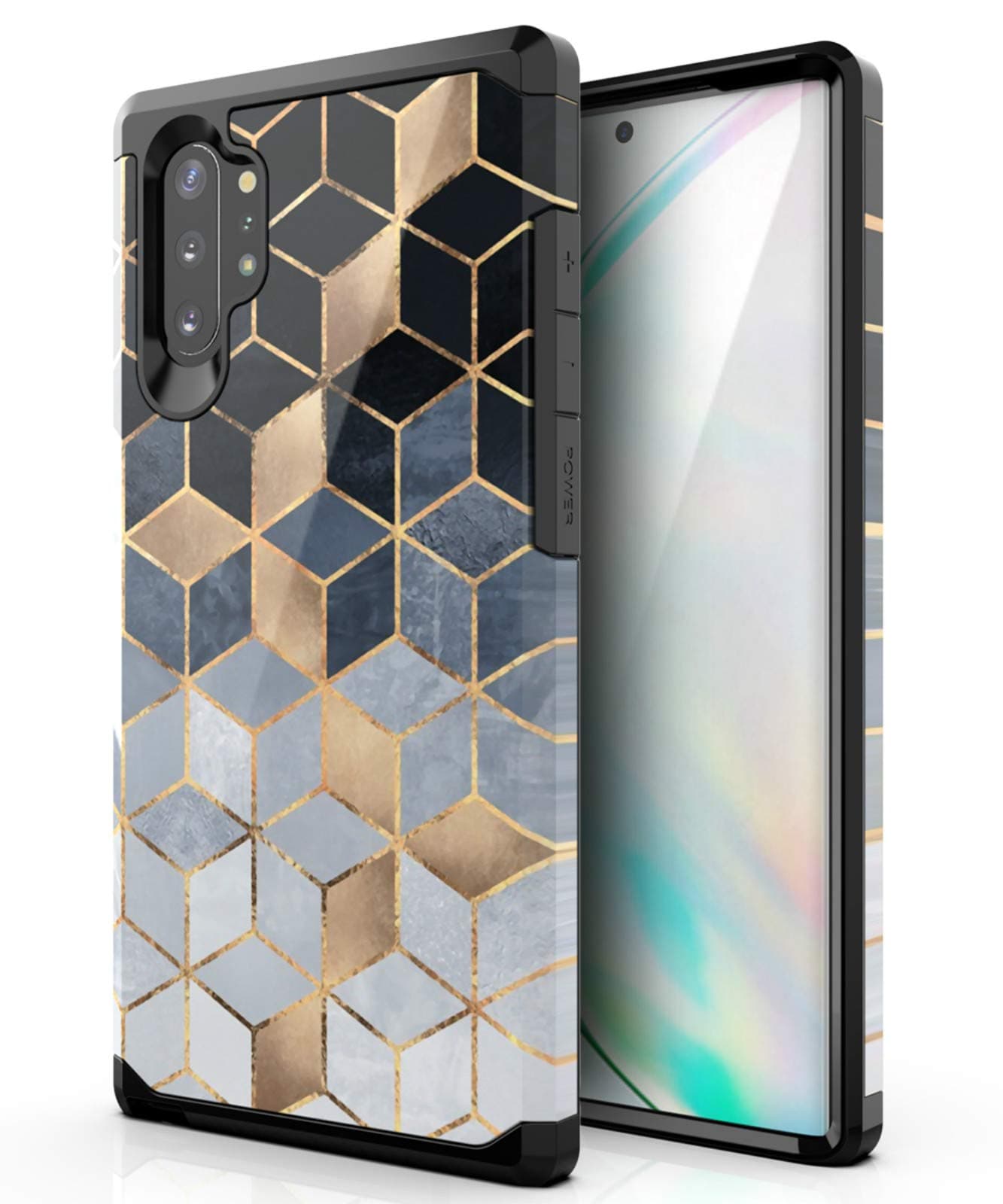 Hasaky Case for Galaxy Note 10 Plus Case,Dual Layer Hybrid Bumper Rubber Cover Marble Design Soft TPU & Hard Back Protective Shockproof Case for Samsung Galaxy Note 10 Plus- Black