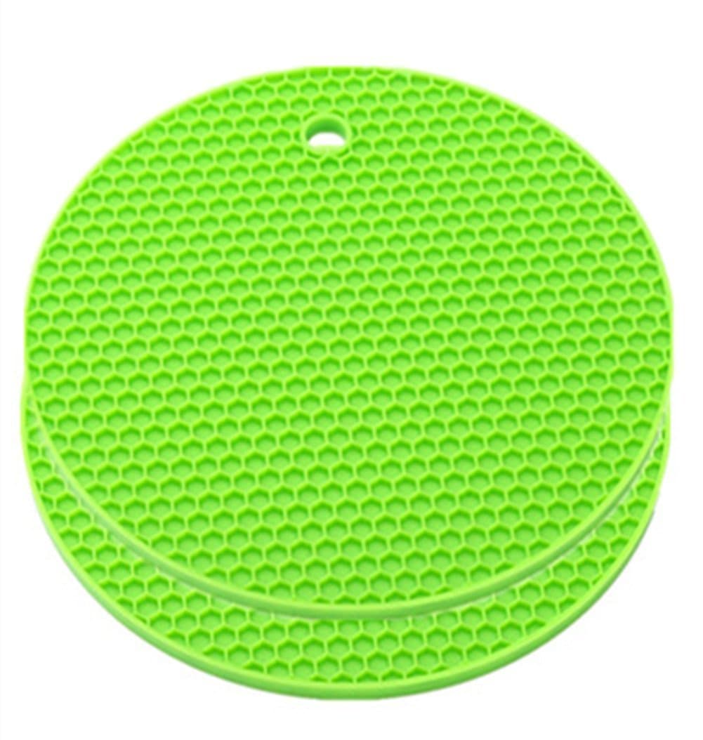 Kitchen Mat 2-pack Silicone Dish Drying Mat Perfect Silicone Heatproof Coasters Cup Insulation Pad Dishwasher Friendly Non-toxic - 7 Inches Round Green