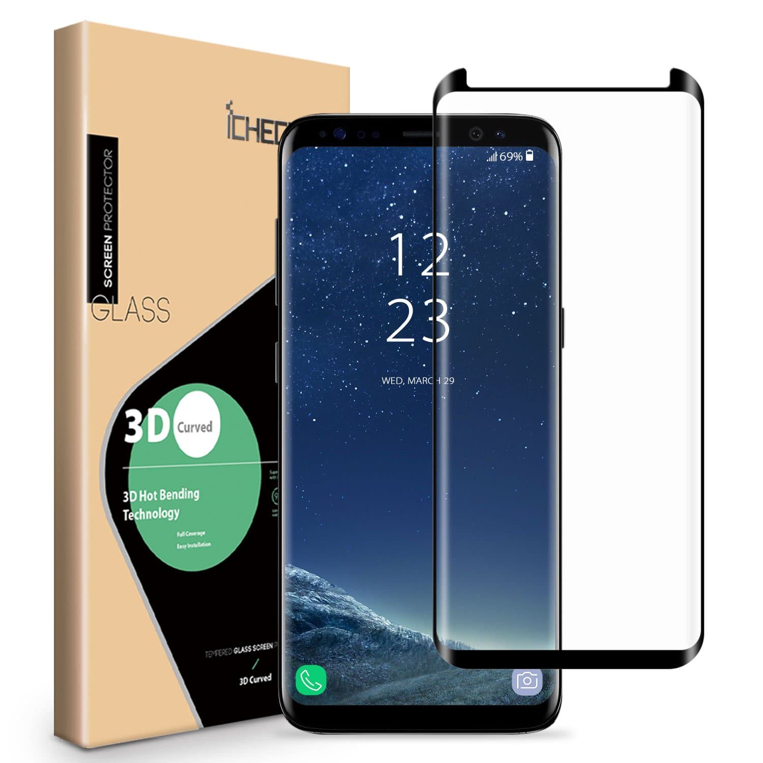 Galaxy S8 Plus Screen Protector - ICHECKEY Upgraded [Full Adhesive][3D Curved Edge] [Case Friendly] Tempered Glass Screen Cover for Samsung Galaxy S8 Plus / S8+