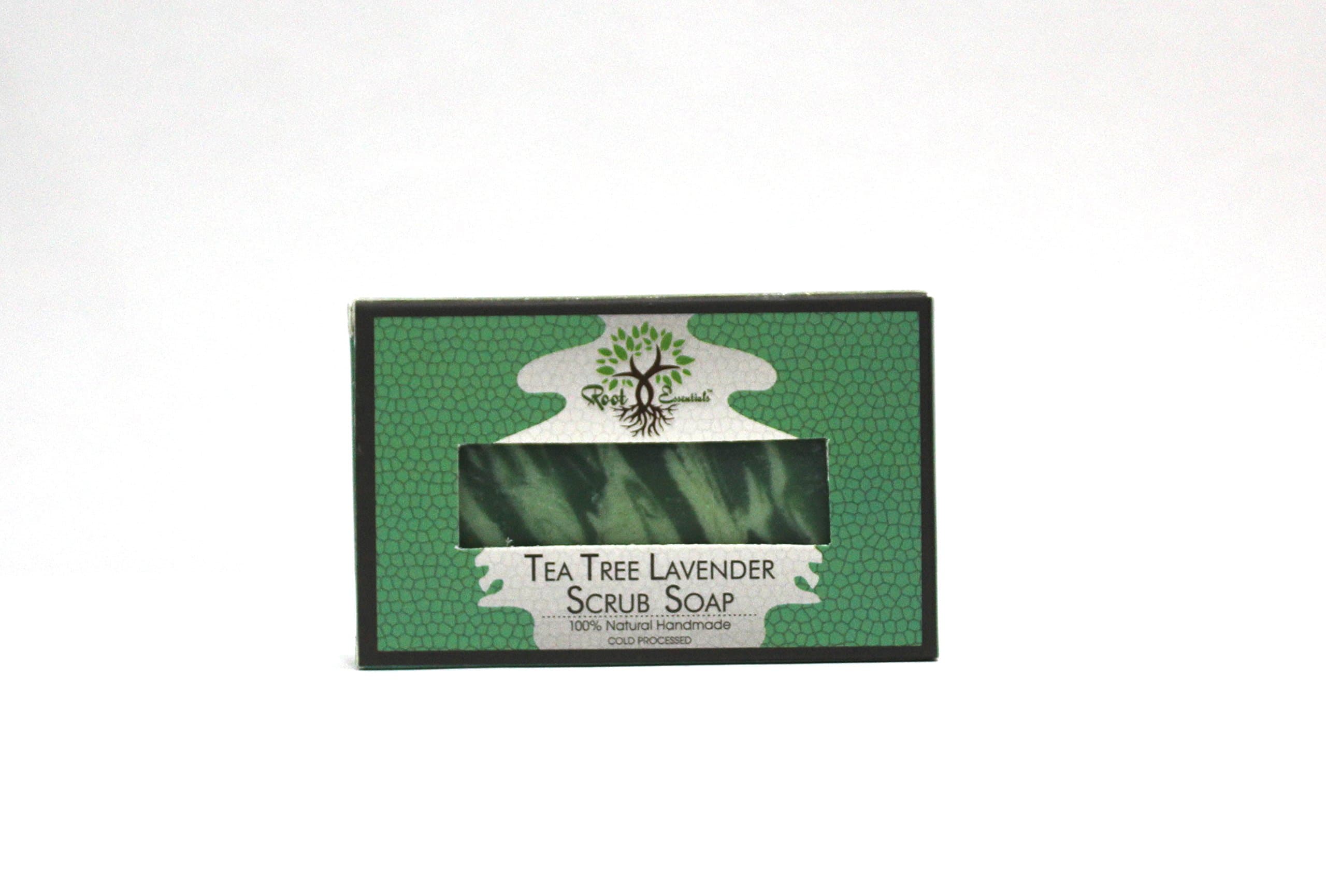 Root Essentials Tea Tree Lavender 100% Natural Handmade Vegan Scrub Soap Bar 4 Ounce