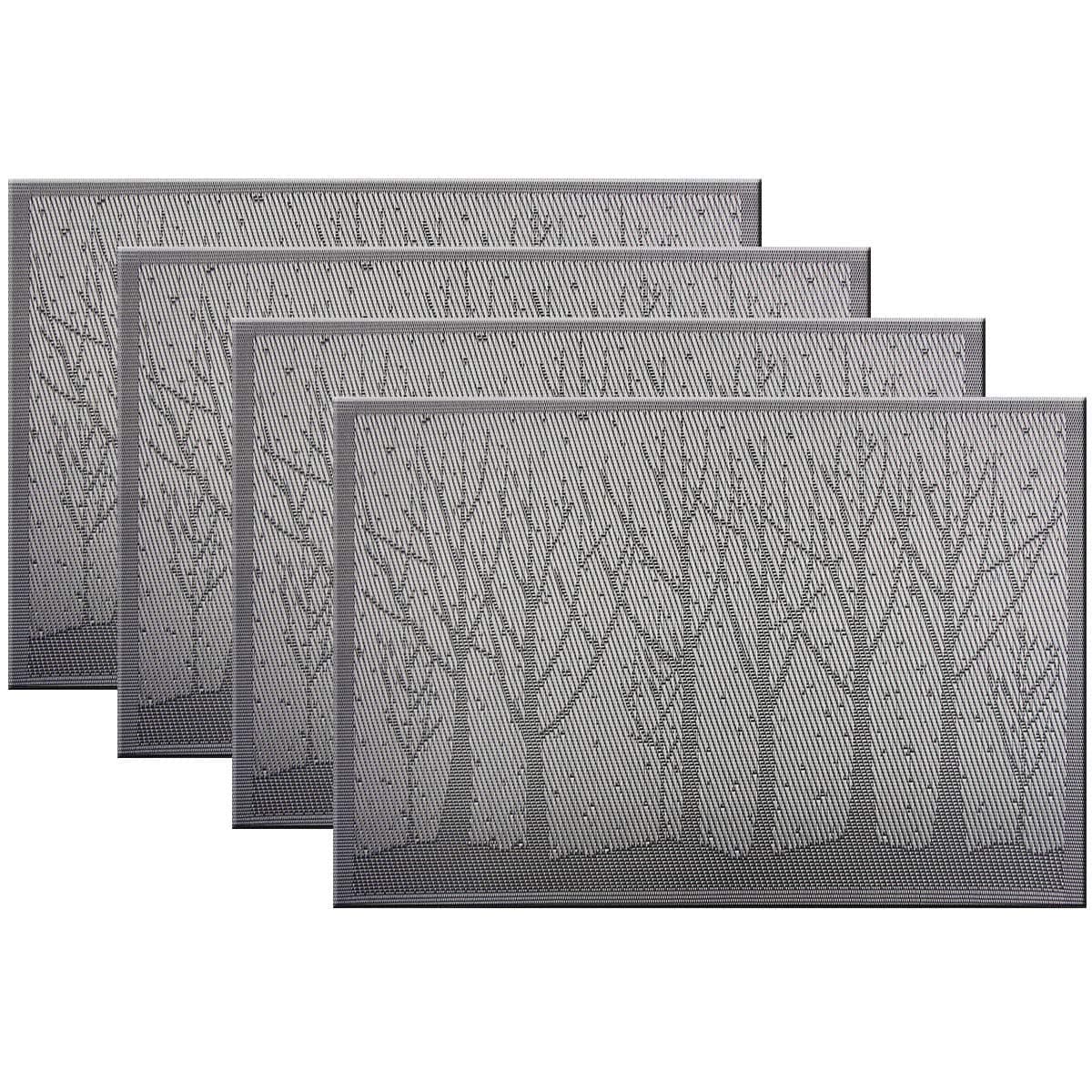 Bright Dream Placemats for Dining Table Fabric Plastic Wipe Clean Heat-resistand Woven Vinyl Table Placemats Set of 4 (Silver)