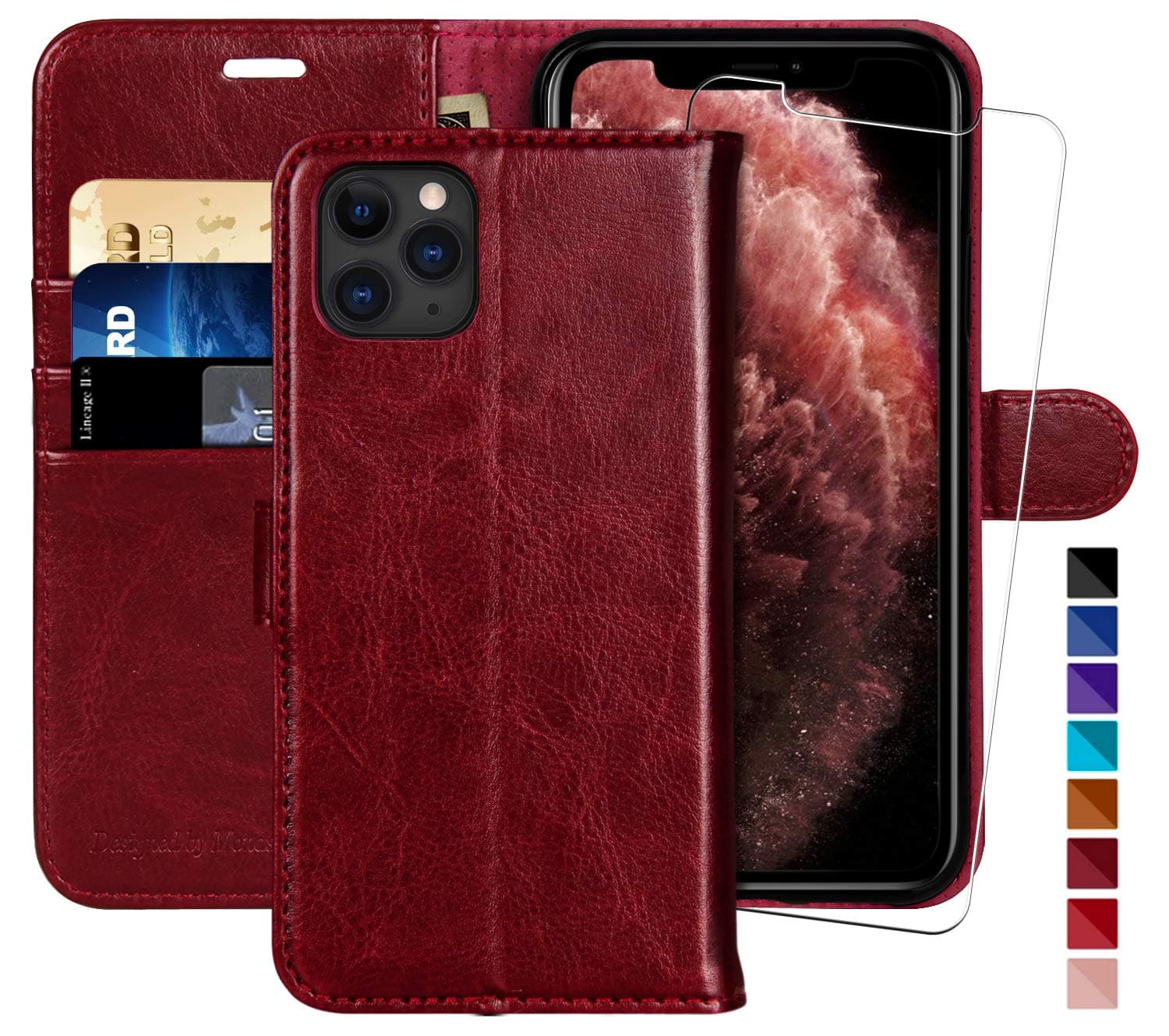 iPhone 11 Pro Max Wallet Case,6.5-inch,MONASAY [Glass Screen Protector Included] [RFID Blocking] Flip Folio Leather Cell Phone Cover with Credit Card Holder for iPhone 11 Pro Max