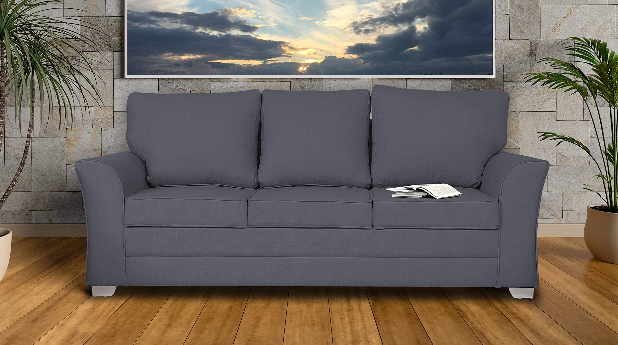 Adorn India Alexia 3 Seater Sofa (Grey)