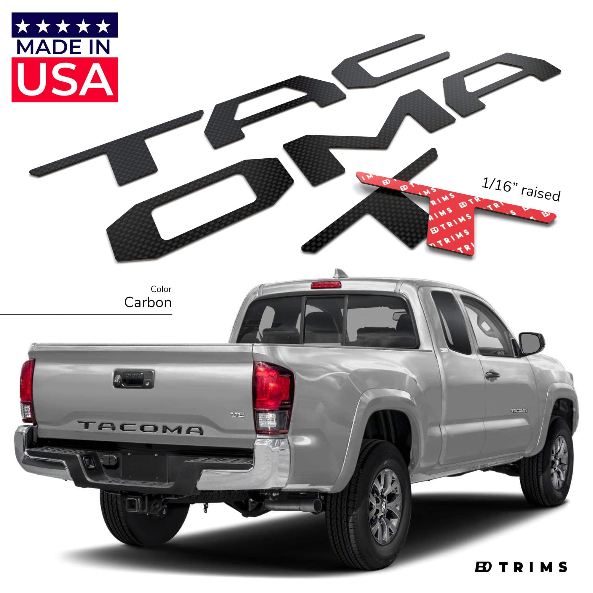 BDTrims Tailgate Raised Letters Compatible with 2016-2020 Tacoma Models (Carbon)