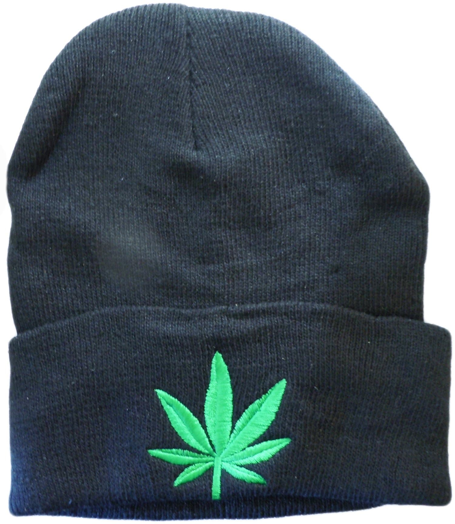 Embroidered Cuff Marijuana/Weed Leaf Knitted Weed Beanie