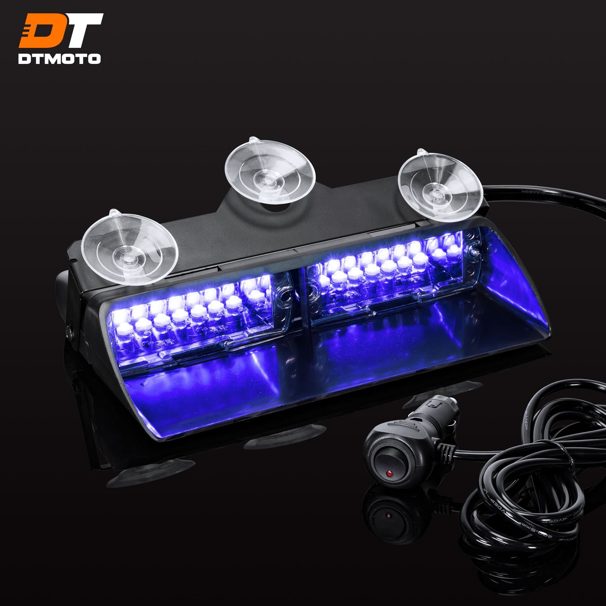 9" 16W Blue LED Flashing Warning Strobe Dash Light for Volunteer Firefighter Vehicles - Interior Emergency Lights For Windshield w/Suction Cup