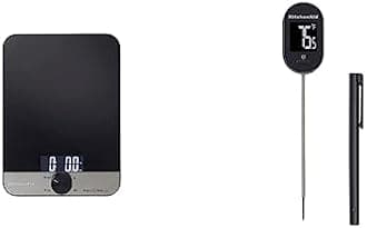 KitchenAid 2pc Digital Kitchen Tool Set, Digital Glass Top Kitchen Weighing Scales & Pivoting Instant Read Digital Thermometer