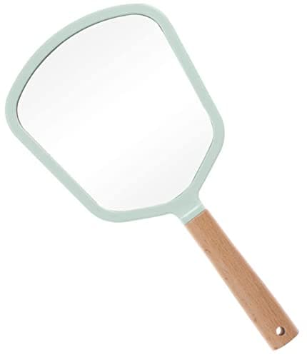 Handheld Makeup Mirror with Handle, Small Cute Wooden Shaving with Single Side Hanging Hole, Travel Portable for Men Women (Fan Mirror)