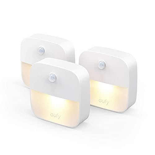 Eufy Lumi Stick-On Night Light, Warm White LED, Light Sensor, Motion Sensor, Bedroom, Bathroom, Kitchen, Hallway, Stairs, Energy Efficient, Compact, 3-pack