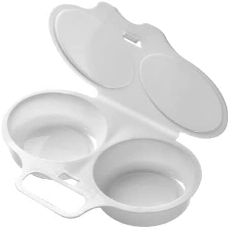 Egg Poacher Double Omelet Cup Microwave Egg Cooker With Two Hinged Flip Compartments Draining Poachers Cookware Boiler Egg Steamer For Poached Eggs Cooking Supplies Kitchen Gadget White (1Pc)