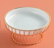 Home Paradise White Large Ceramic Fruit Plate with Stand, Decorative Golden Iron Frame Base, Porcelain Cake Plate Stand, Dessert Serving Tray for Home, Restaurant