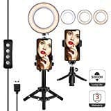 Selfie LED Ring Light 6.5" with Tripod Stand & Phone Holder, for Live Stream/Makeup Video or YouTube, Desktop Mini Ring Light for iPhone Android Phone with Eleven Brightening