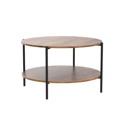 WLIVE Round Coffee Table, 32.6" Small Coffee Table with Storage Shelf, 2-Tier Circle Wood Center Table for Living Room, Apartment, Rustic Brown
