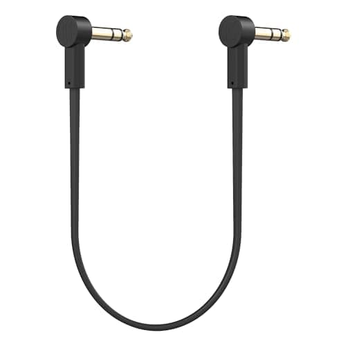 Rock Stock 1/4" Stereo TRS Flat Patch Cables - 12" Ultra-Thin, Right Angle, Low Profile, Gold Plated, Braided Shielding - Maximize Pedalboard Space, Eliminate Noise, Connect Guitar Effects Pedals