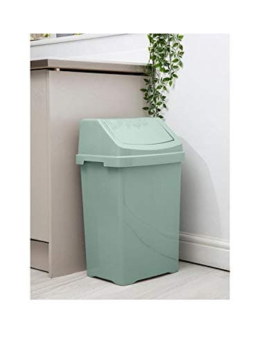 50L Litre Large Heavy Duty Plastic Bin Dustbin, Storage Unit with Locking Lid/Swing Bin Recycling Kitchen Waste Bin Rubbish Waste Animal Feed (Swing Bin, Silver Sage)