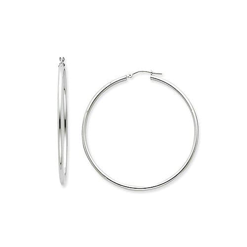 Medium to Large (M/L) 14k White Gold 1 3/8" Hoop Earrings, 2x35mm, Round Classic Design, HYPOALLERGENIC | CLOSEOUT SALE