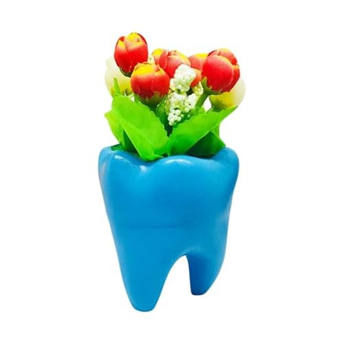 iDENTical Tooth Shaped Flower Pot MD 118 White Ceramic Decorative Planter for Dental Clinic Home Desk Decor Cute Tooth Design for Succulents Office Decoration Gift Idea