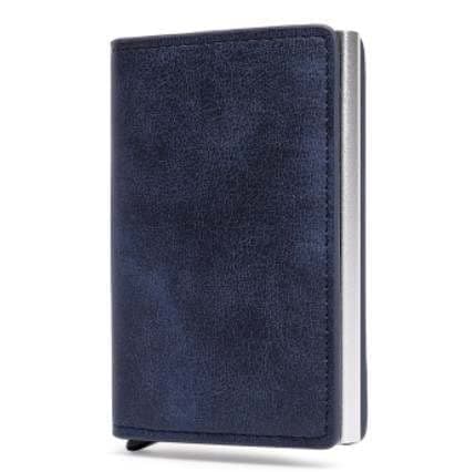 GenericRFID Leather Metal Wallet WITH RFID Blocking Automatic Aluminum Credit Card Holder magnet locker (Blue)