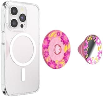 PopSockets Phone Grip for MagSafe with Kickstand, Magnetic Stand, Swappable Top, Secure Hold for iPhone MagSafe Cases, Phone & Tablet Grip - Pink Relief