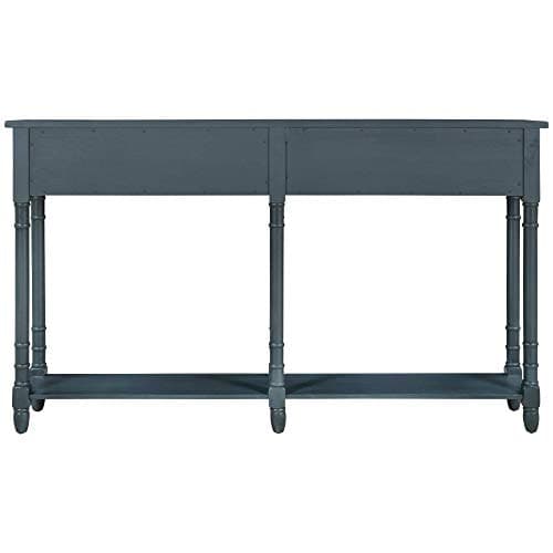 Merax 2 Tier Console Table with 2 Storage Drawers for Living Room, Narrow Entryway Table with Bottom Shelf, Sofa Table with Storage for Living Room, Antique Navy