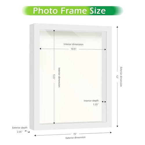 FrameWorks White Wooden Shadow Box Frame ââ‚¬â€œ Soft Felt Back, Tempered Glass, and Included Elegant White Ball Push Pins, 11 Inches x14 Inches