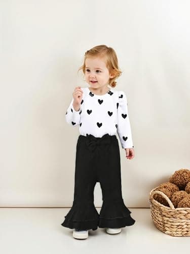 Renotemy Preemie Newborn Baby Girl Clothes Infant Romper Fall Winter Outfits Gifts for Girls Cute Bell Bottoms Pant Sets