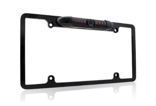 Tech Era Waterproof Color CMOS Car License Plate Frame Mount Rear View Backup Camera with 8 IR LED Night Vision (170 Degree Viewing Angle / Distance Scale Line / Zinc Metal Casing / Black)