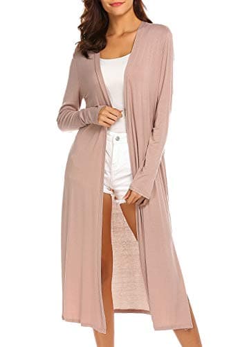 Women's Long Sleeve Open Front Drape Duster Maxi Long Cardigan with Side Slits
