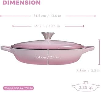 Flavehc Braiser Enameled Cast Iron Braiser 3 qt Braiser Pan with Lid DarkCyan Shallow Cast Iron Casserole Braiser Pan with Handels