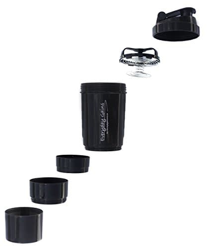 17 Oz Shaker Bottle, 2 Twist n' Lock Storage, Plus Pill Organizer, Also Comes With Spring Whisk, BPA-free