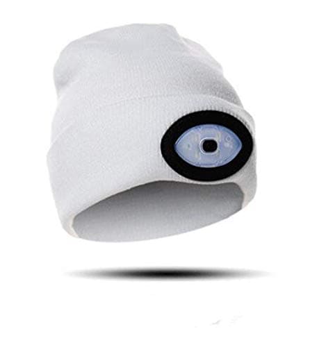 THJH LED Headlamp Beanie Cap,Warm Lighted Headlamp Hat,USB Rechargeable Lighted Hat (White)