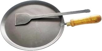 NAAYAGI ® - Traditonal Pure Iron Made TAWA with Wooden Handle - Flat with Border, NO Non-Stick (Black)