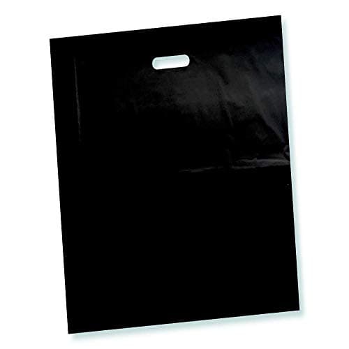 100 Pack 12 x 15 with 2 mil Thick Merchandise Plastic Glossy Retail Bags by TTB | Die Cut Handles | Perfect for Shopping, Party Favors, Birthdays, Children Parties | Color Black | 100% Recyclable