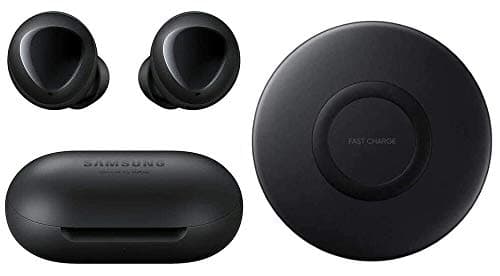 Samsung Galaxy Buds 2019, Bluetooth True Wireless Earbuds (Wireless Charging Case Included), Black - International Version, No Warranty (Buds + Fast Wireless Charging Pad Bundle, Black)
