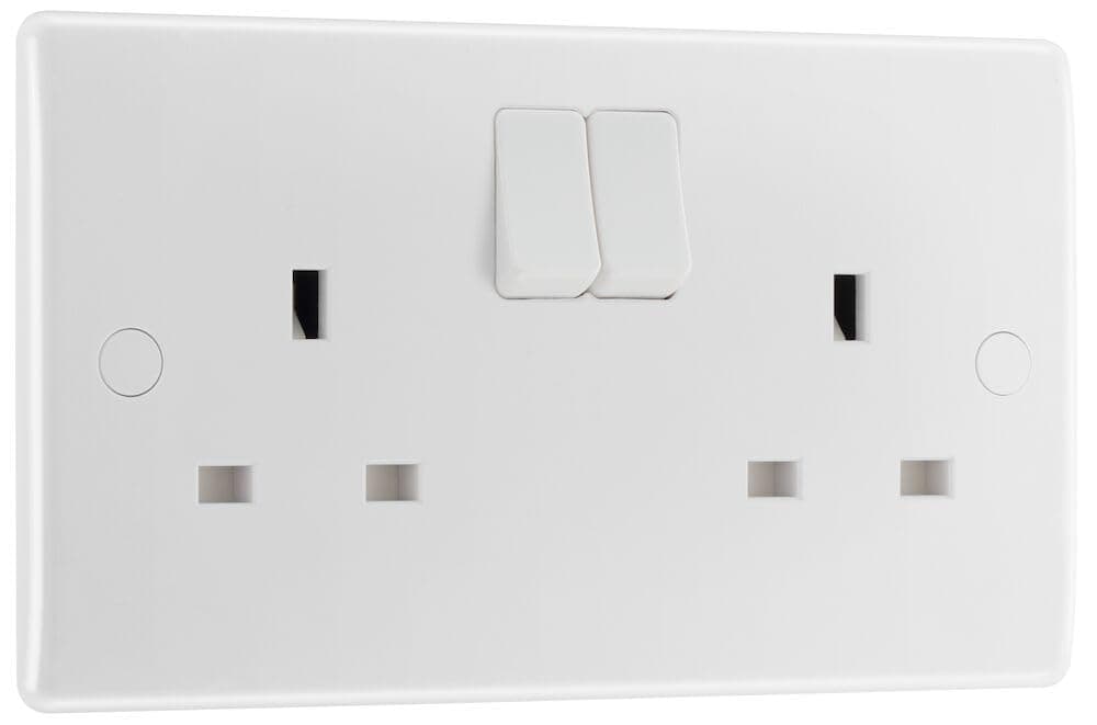 BG Electrical Double Switched Power Socket, White Moulded, 13 Amp