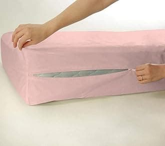 Waterproof Mattress Protector with Zipper Chain, Single Size (72x36 Inches)_with 8 Inch Drop Pink, Zippered Mattress Encasement, Bed Cover, Six-Sided Edenwald Waterproof Mattress Protector