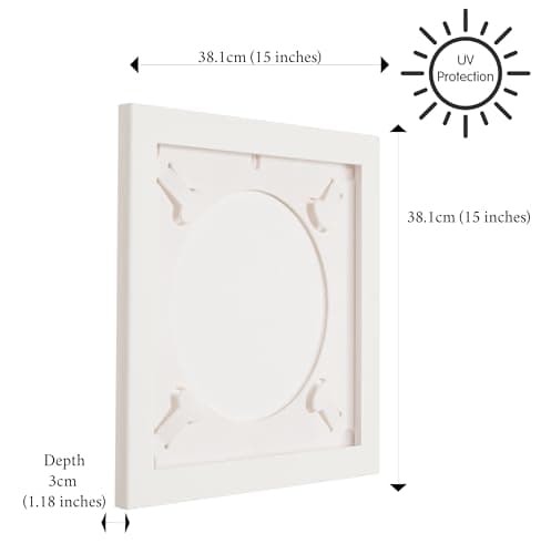 PLAY AND DISPLAY Art Vinyl Record Frame, Holds Single or 1–3 LPs/Double LP Gatefold Sleeve | 15" x 15" White Flip Frame with UV Protection and Scratch-Resistant Acrylic, Easy Wall Mount