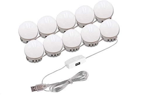 Auslese Makeup Mirror Dimmable 7-Watts Round LED Bulb Set of 10 Bulbs for Vanity Mirror with 3 Colour Modes & 10 Adjustable Brightness, White, Wedge USB