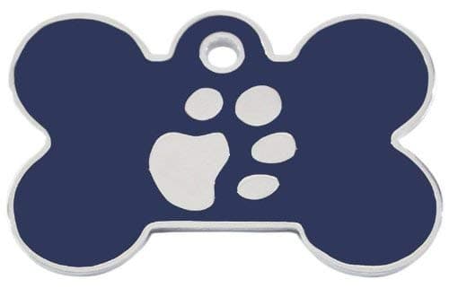 Large Blue Bone TAG with Silver PAW Print Design. Engraved Dog/Pet ID Name Tag. Pet Fashion. Please EMAIL US with Engraving Details When Placing Your Order