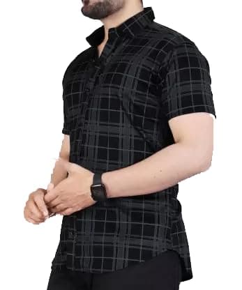 Genericfabripple Men's Polyester Lycra Printed Regular Fit Half Sleeves Casual Shirt_Free Size (Medium, Black)
