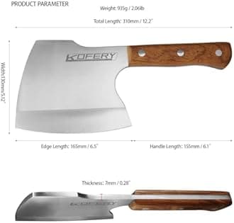 KOFERY Hand Forged Meat Cleaver - Heavy Duty Bone Chopper Axe Knife with Wood Handle, Full Tang Chopping Knife for Kitchen, Camping, BBQ and Outdoor